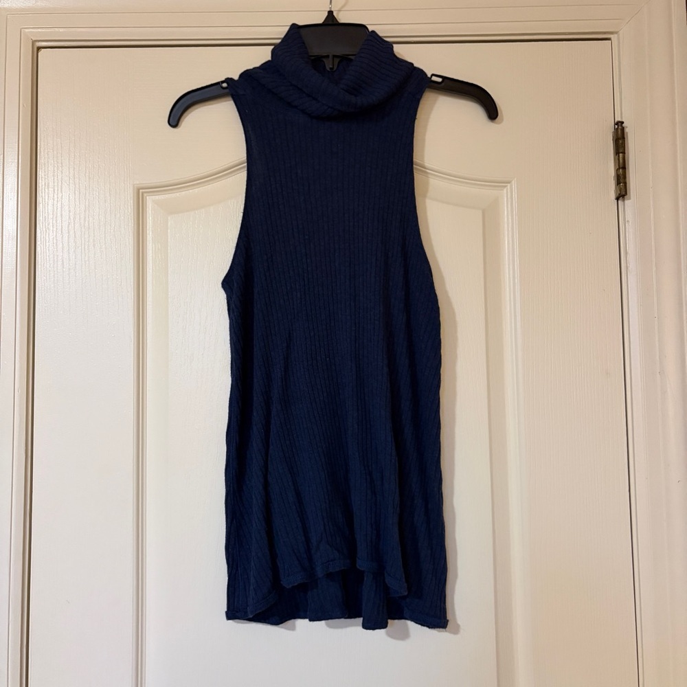 We the Free Navy Sleeveless Turtleneck Top